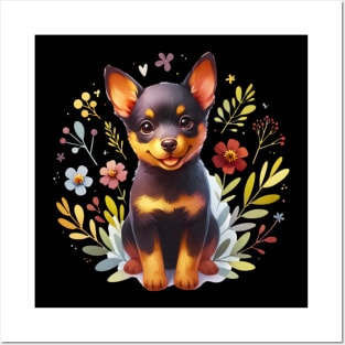 Cute Beauceron Puppy Floral Posters and Art